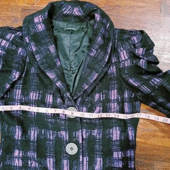 Samuel Dong Womens Purple & Black Plaid Puff Sleeve Coat Size S - Picture 9 of 16